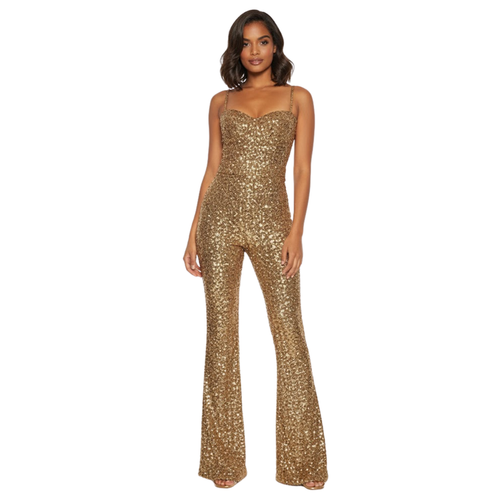 Damen Glitzer-Overall ohne Träger mit Taillengürtel