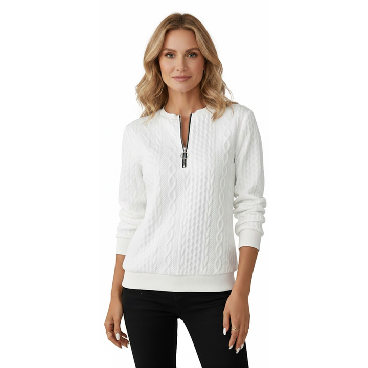 Damenstrickpullover mit Reißverschluss und Strukturmuster