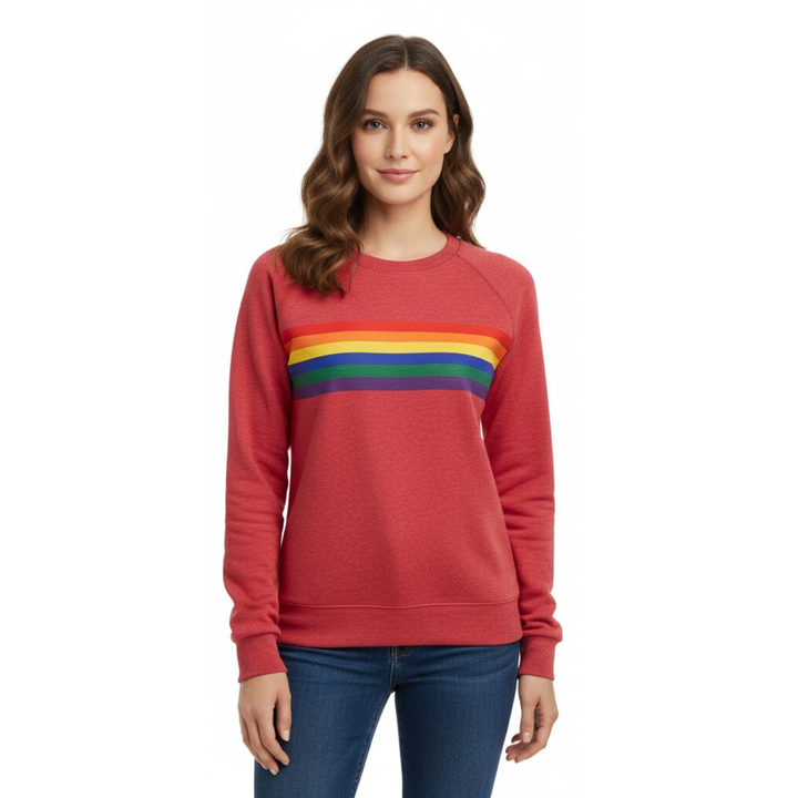 Damenpullover mit Regenbogenstreifen und Rundhalsausschnitt