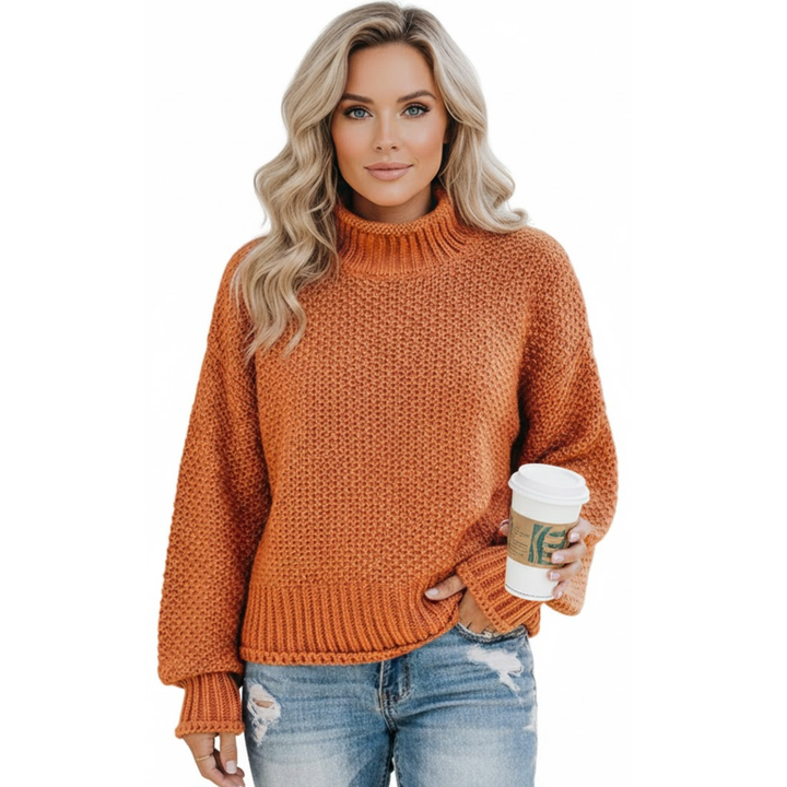 Damen Strickpullover mit Rollkragen und langen Ärmeln