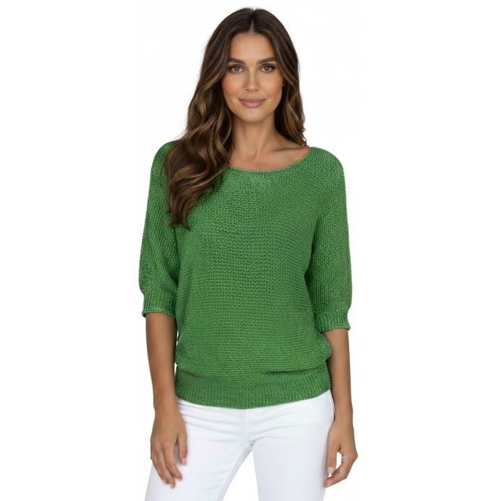 Locker geschnittener Damen Strickpullover mit Halbarm und Rundhalsausschnitt