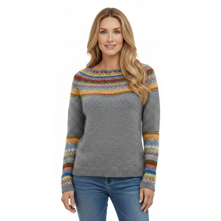Damen Norweger Pullover mit Rundhalsausschnitt