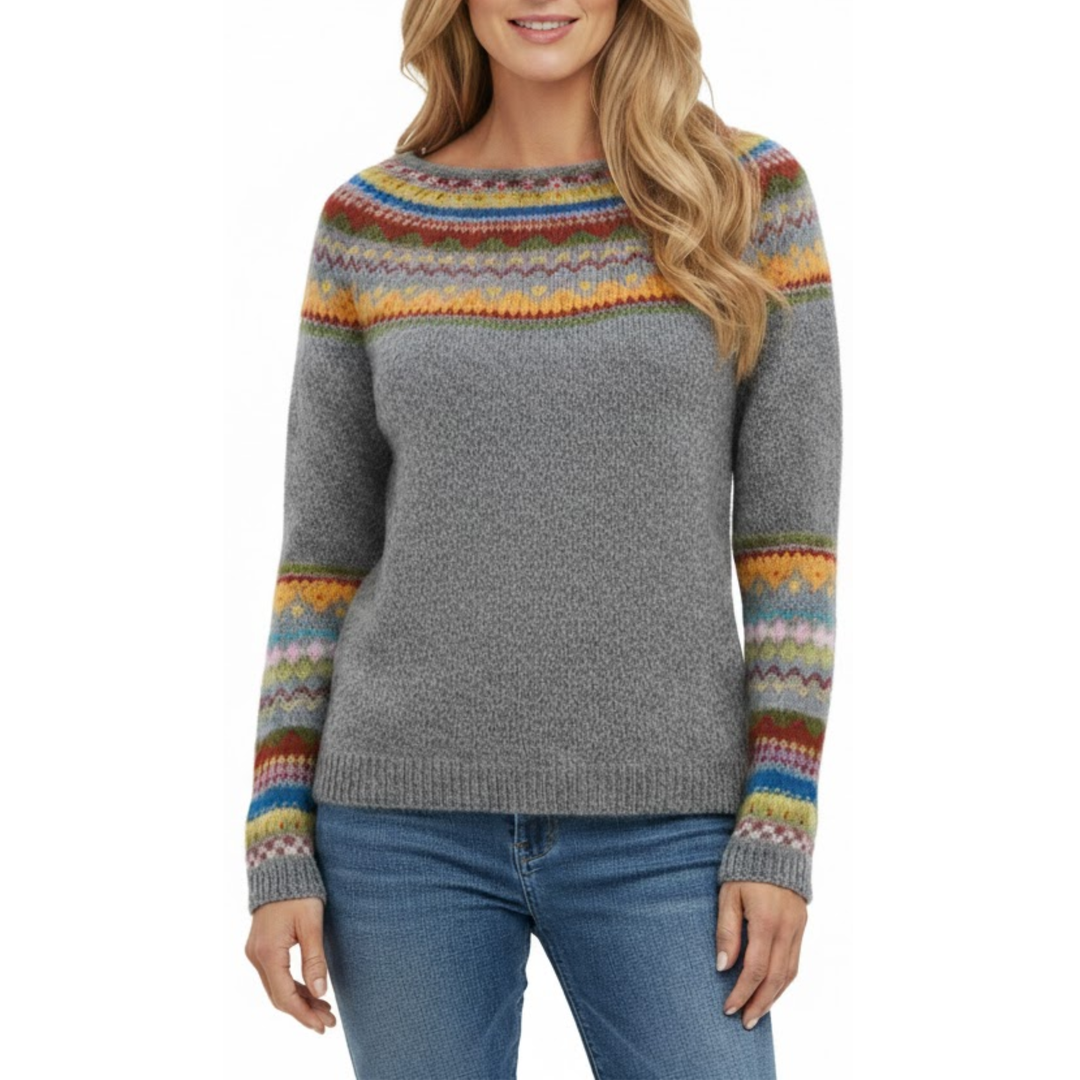 Damen Norweger Pullover mit Rundhalsausschnitt