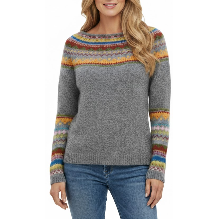 Damen Norweger Pullover mit Rundhalsausschnitt