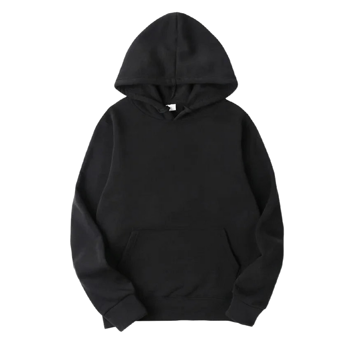 Schwarzer Damen Kapuzenpullover aus weichem Material mit bequemer Kängurutasche und langen Ärmeln für lässigen Stil.