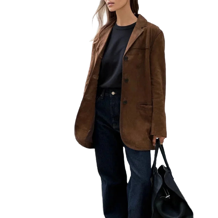 Brauner Damenblazer aus Wildlederimitat