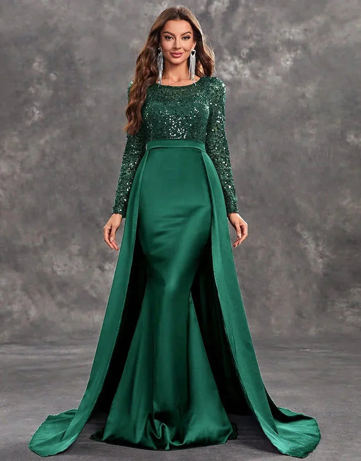 Damen Abendkleid mit Paillettenoberteil und fließendem Rock – High-quality product image.