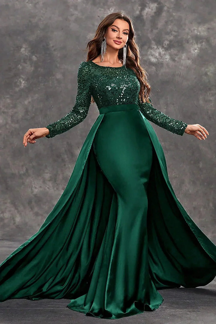 Damen Abendkleid mit Paillettenoberteil und fließendem Rock – High-quality product image.