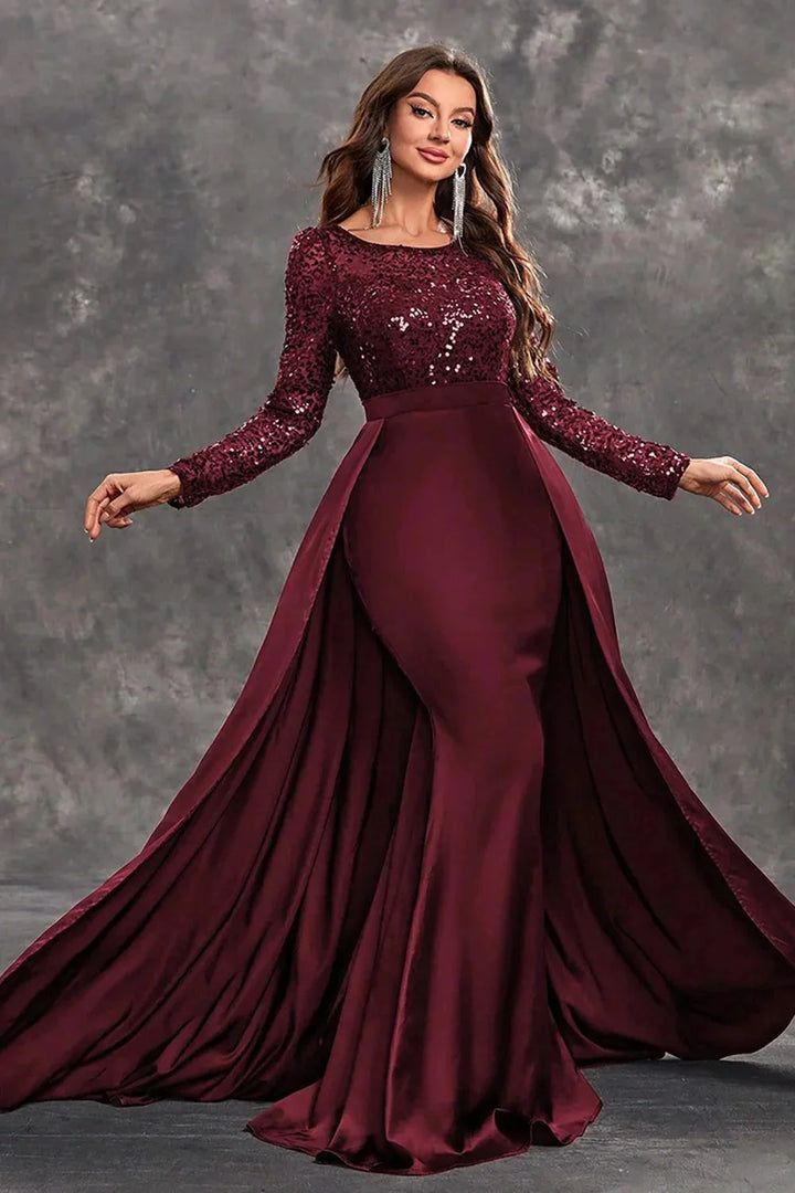 Damen Abendkleid mit Paillettenoberteil und fließendem Rock – High-quality product image.