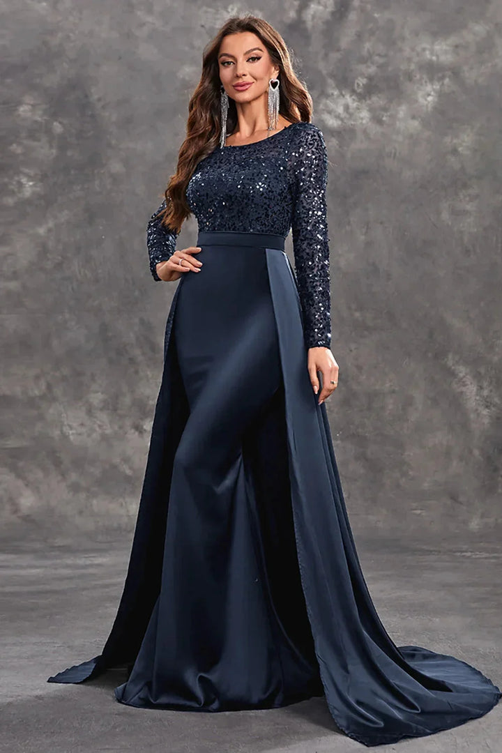 Damen Abendkleid mit Paillettenoberteil und fließendem Rock – High-quality product image.