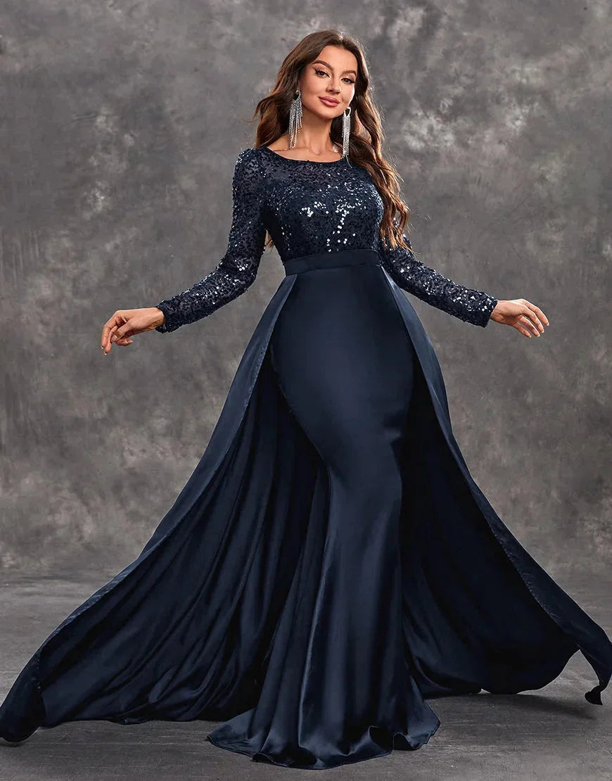 Damen Abendkleid mit Paillettenoberteil und fließendem Rock – High-quality product image.