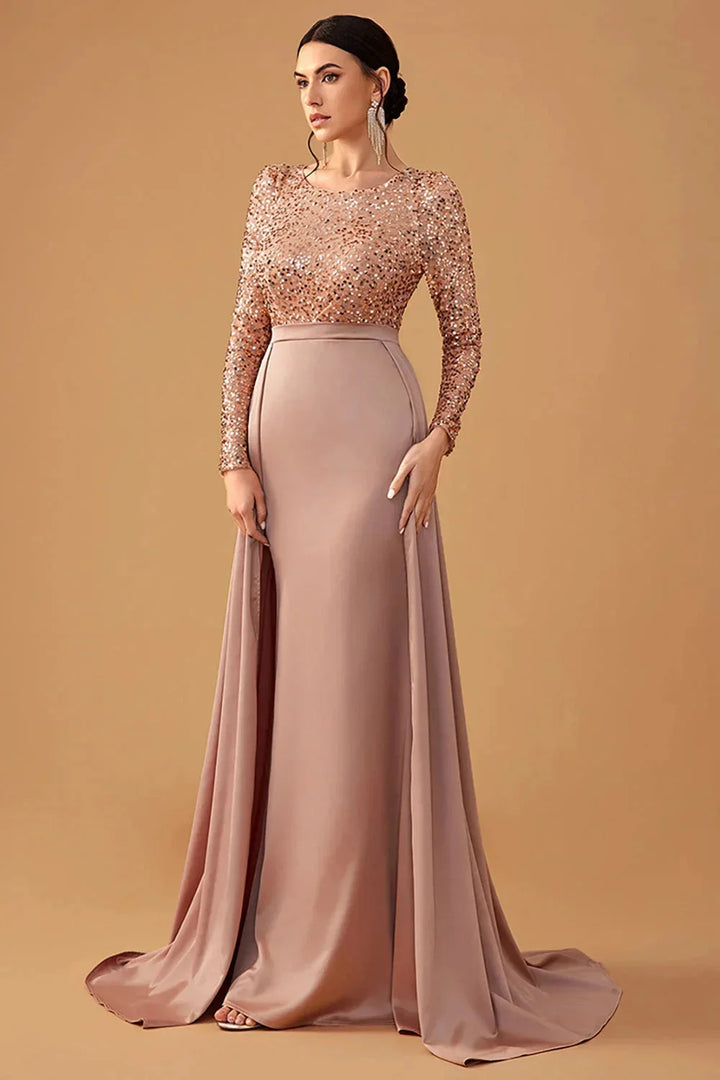 Damen Abendkleid mit Paillettenoberteil und fließendem Rock – High-quality product image.