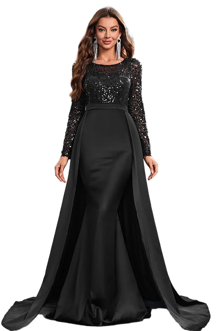 Damen Abendkleid mit Paillettenoberteil und fließendem Rock – High-quality product image.