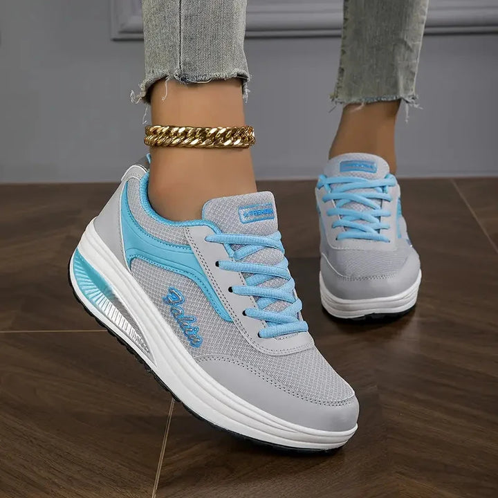 Grau-blaue Damen Air Cushion Sneakers mit atmungsaktivem Mesh-Design, ideal für sportliche Aktivitäten.