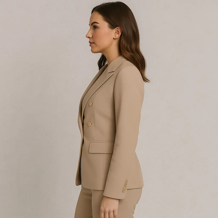 Damen Anzug Set mit zweireihigem Slim Fit Blazer und passender Hose aus strapazierfähigem, leichtem Material in klassischem…