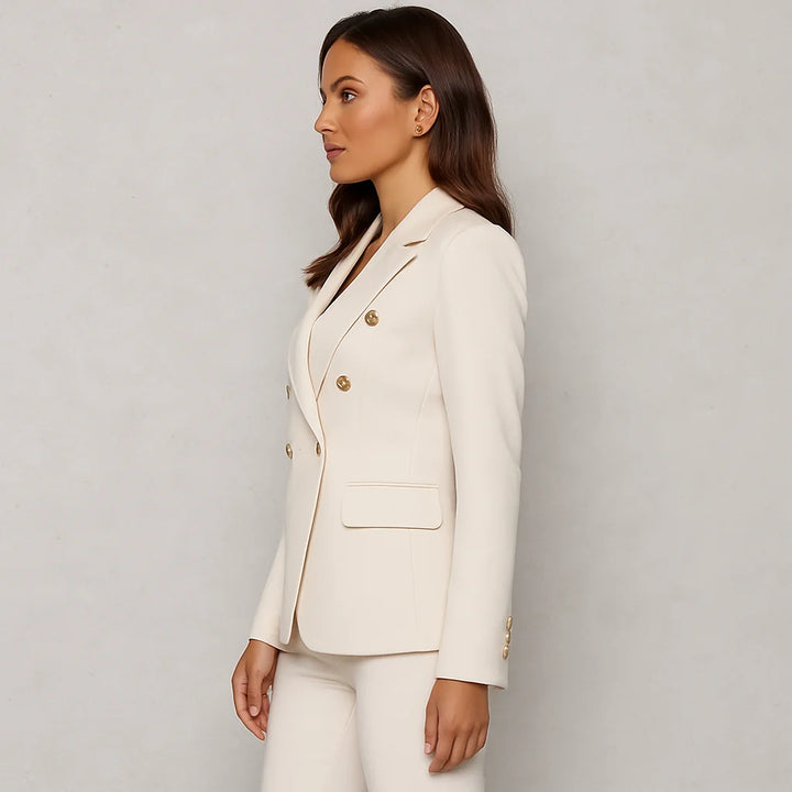 Zweireihiges Damen Anzug Set aus hochwertigem Polyester, Slim Fit, mit elegantem Blazer und passender Hose in klassischen…