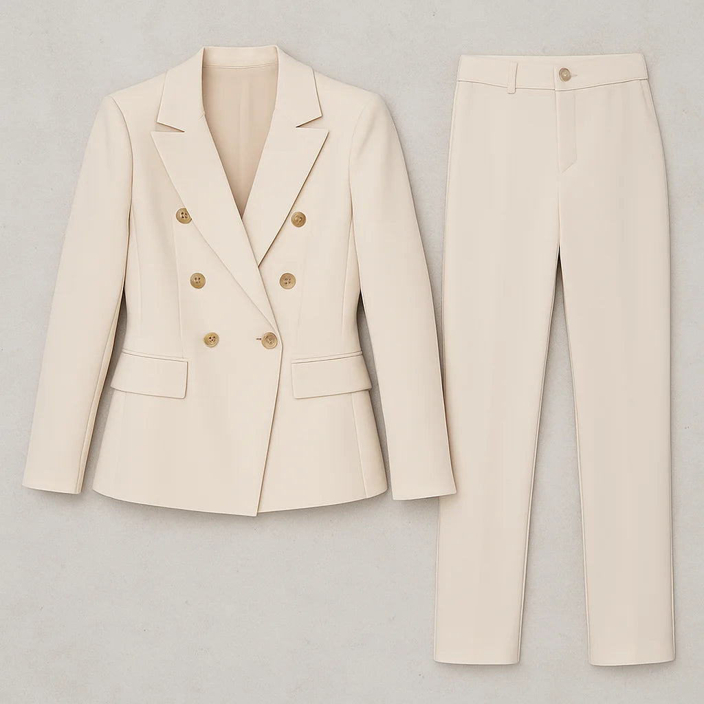 Zweireihiges Damen Anzug Set aus hochwertigem Material, Slim Fit Design mit Blazer und passender Hose in eleganter Optik.