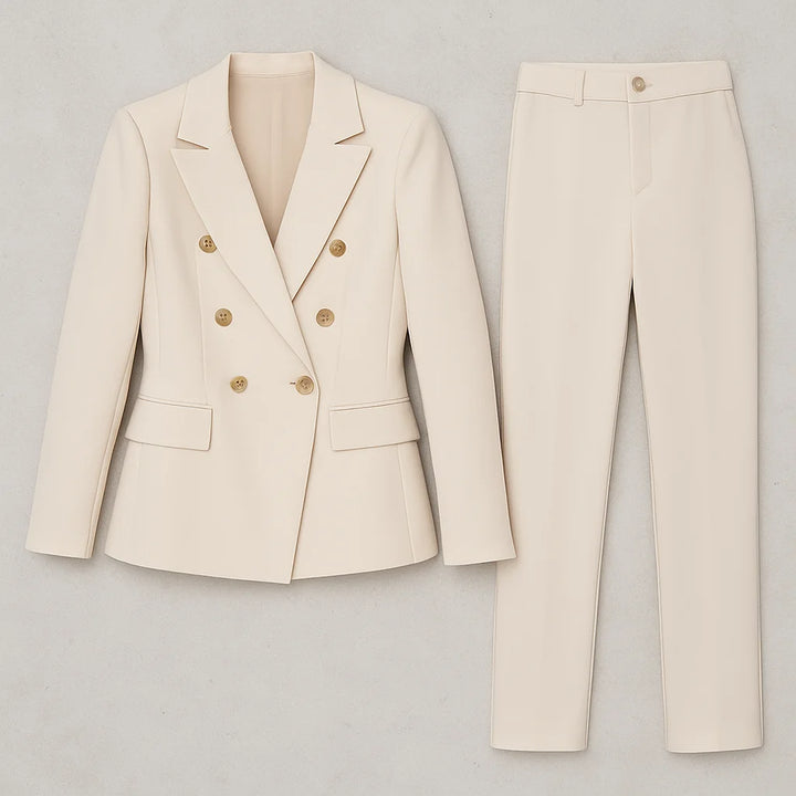 Zweireihiges Damen Anzug Set aus hochwertigem Material, Slim Fit Design mit Blazer und passender Hose in eleganter Optik.