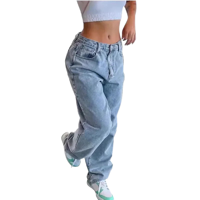 Blau Damen Baggy Jeans aus weichem Denim mit lockerer Passform und modernen, lässigen Schnitt für Alltag und Freizeit.