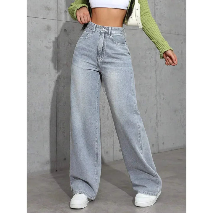 Damen Baggy Jeans mit hohem Bund, weitem Bein, aus hochwertigem Denim, ideal für lässige Alltagslooks.