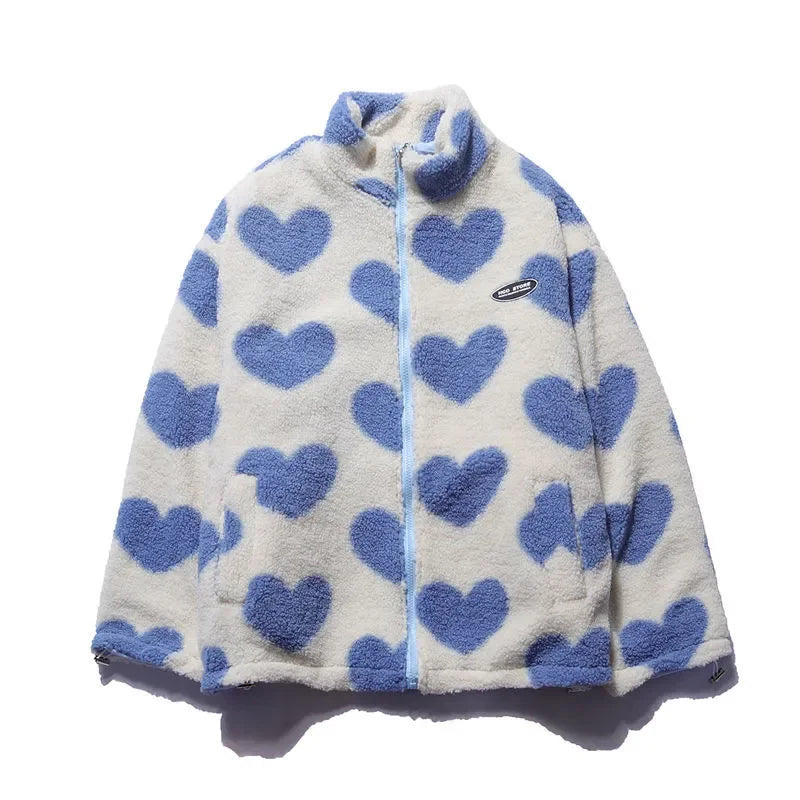 Damen Übergangsjacke aus weichem Material mit Herzmuster-Innenfutter und praktischen Taschen für Alltag und Freizeit.