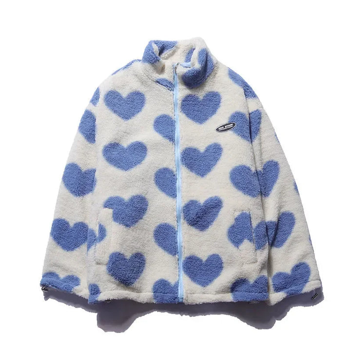 Damen Übergangsjacke aus weichem Material mit Herzmuster-Innenfutter und praktischen Taschen für Alltag und Freizeit.
