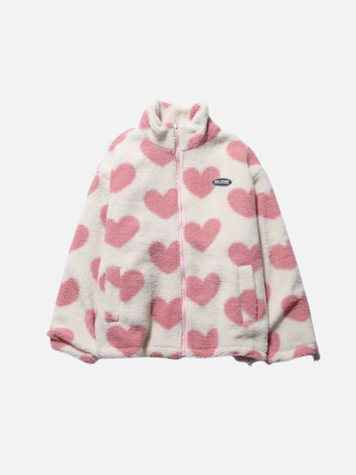 Damen Übergangsjacke aus leichtem Material mit Herzmuster-Innenfutter und Reißverschluss, ideal für die Übergangszeit.