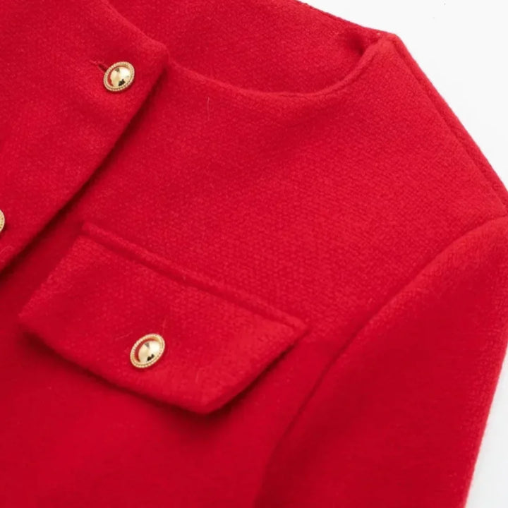 Damen Blazer mit Knopfdetails, geradem Schnitt aus bequemer Baumwolle, ideal für formelle und legere Anlässe.