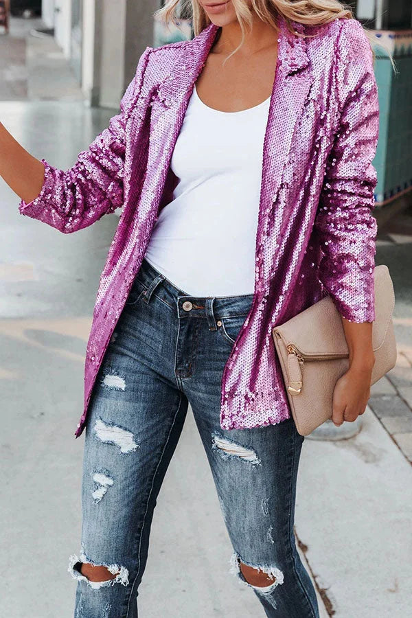 Damen Blazer aus hochwertigem Gewebe mit Pailletten und elegantem Schnitt für festliche Anlässe.
