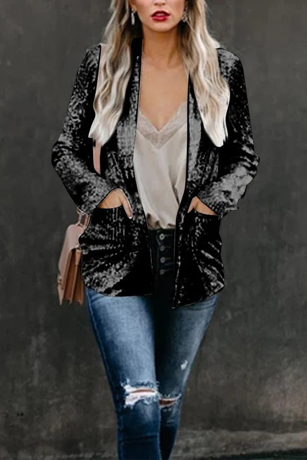 Eleganter Damen Blazer aus hochwertigem Material mit Paillettenverzierungen für besondere Anlässe und festliche Outfits.