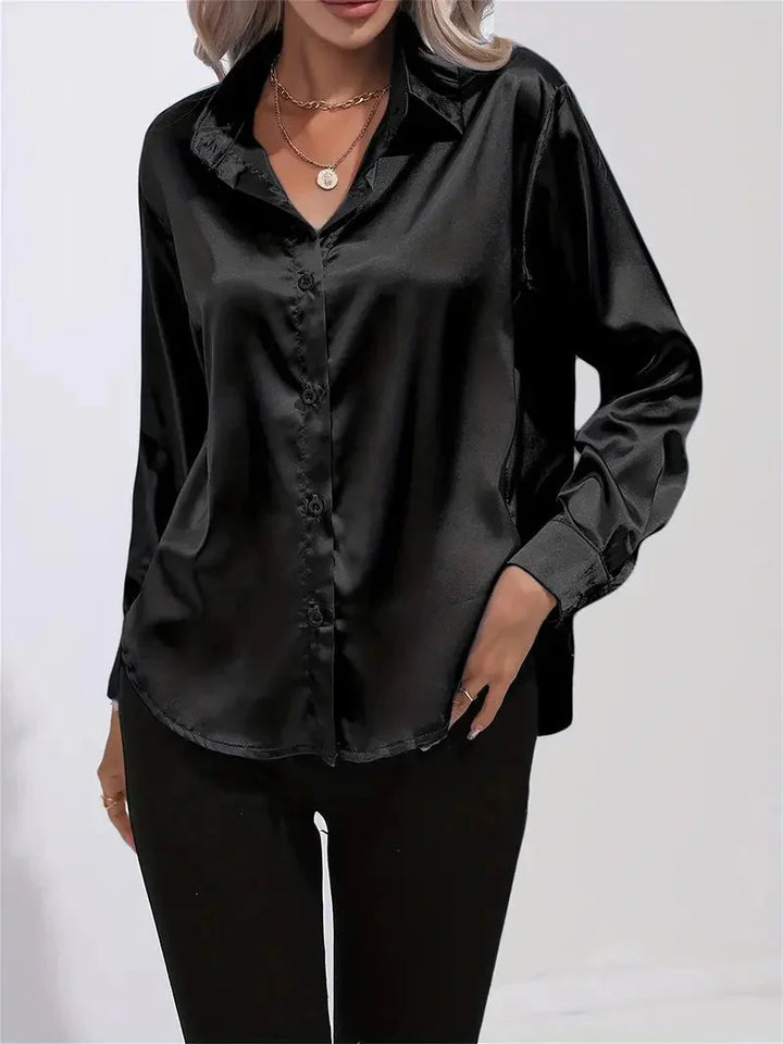 Damen Bluse aus satinierter Baumwolle mit eleganten Knöpfen und schickem Schnitt, ideal für formelle Anlässe.