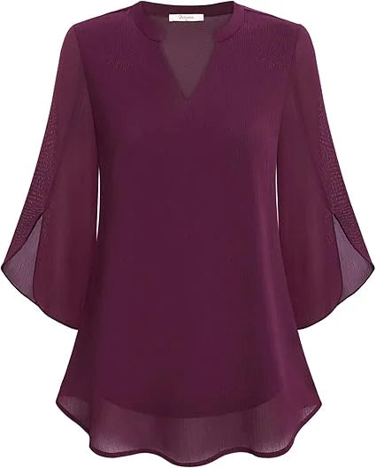 Damen Bluse aus leichtem Stoff mit V-Ausschnitt und schmeichelnden Flatterärmeln, ideal für den Sommerlook.