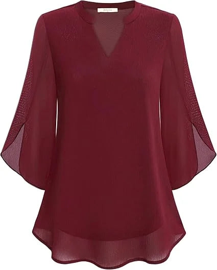 Damen Bluse aus leichtem Stoff mit V-Ausschnitt und Flatterärmeln, perfekt für den Sommerlook.