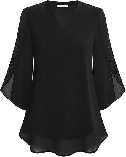 Damen Bluse aus leichtem Stoff mit V-Ausschnitt und luftigen Flatterärmeln für einen trendigen Look.