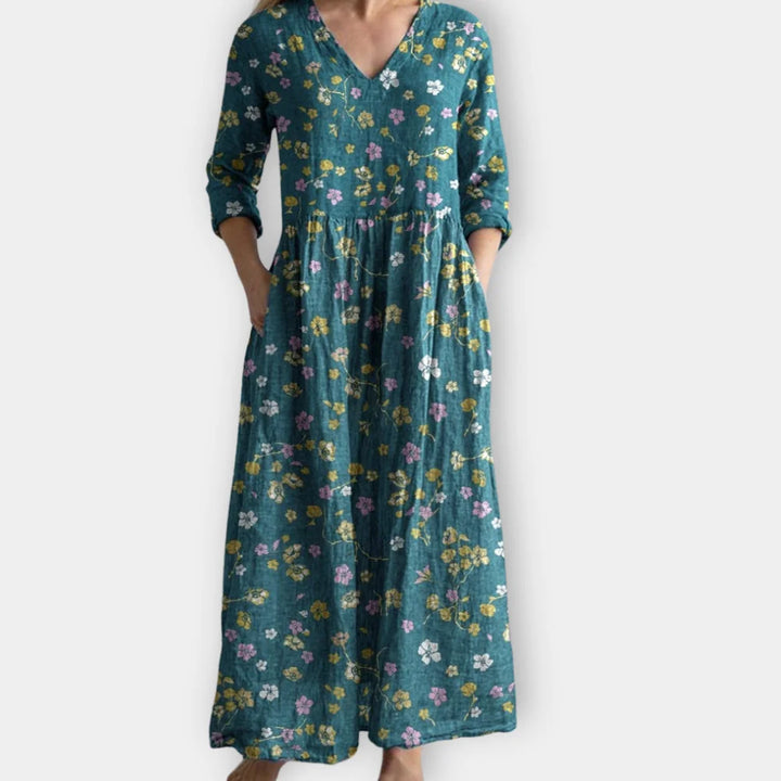 Damen Boho Midikleid mit Blumenmuster in Grün