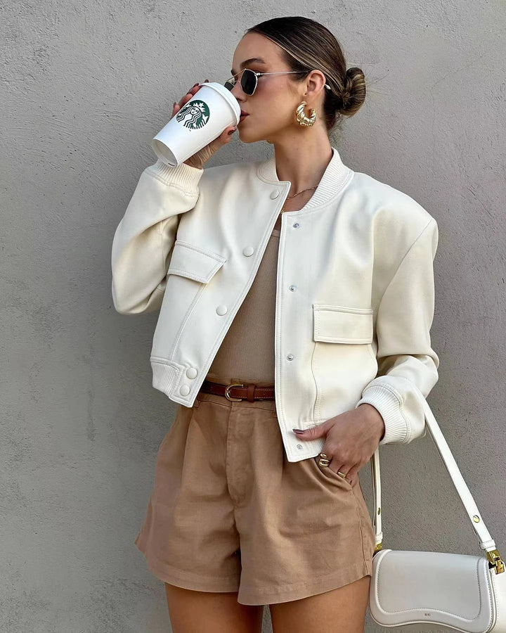 Damen Bomberjacke in Blouson-Optik mit Taschendetail