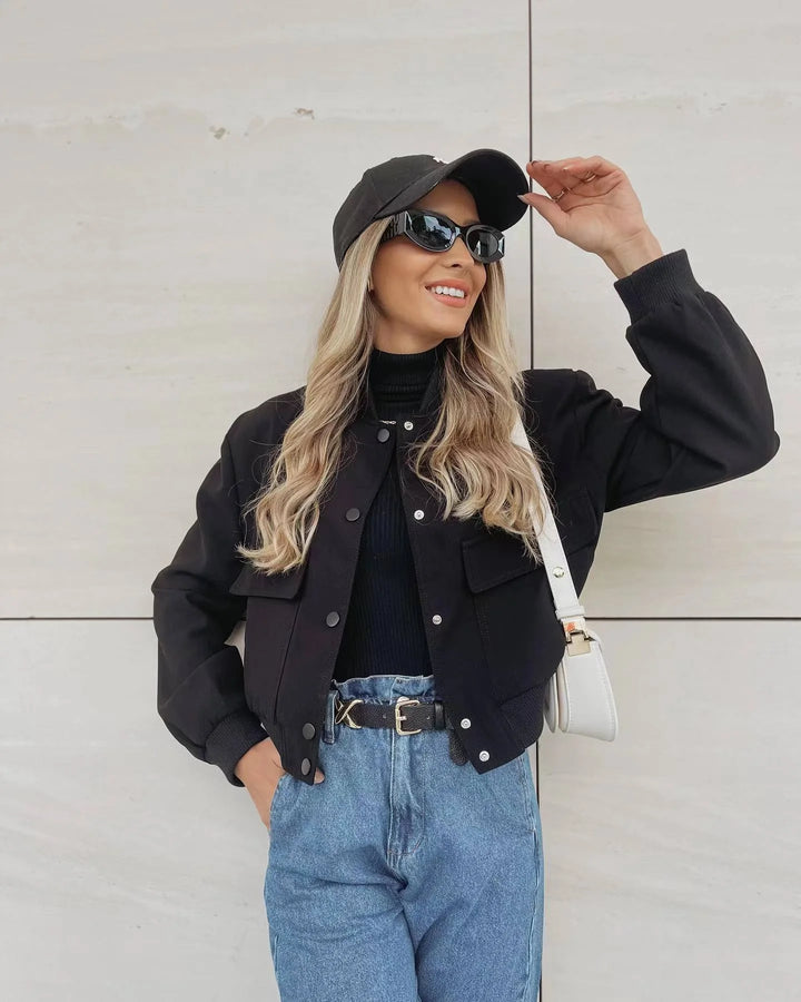 Damen Bomberjacke in Blouson-Optik mit Taschendetail