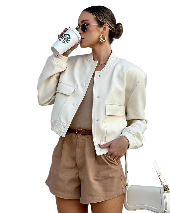 Damen Bomberjacke in Blouson-Optik mit Taschendetail