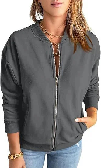 Grau Damen Bomberjacke aus Polyester, mit Reißverschluss, seitlichen Taschen und bequemem Schnitt für lässige Outfits.
