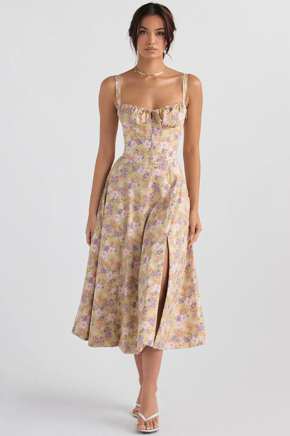 Grünes Damen Bustier-Kleid mit Blumen-Print und modernem Schnitt, ideal für Frühling und Sommer, aus leichtem Stoff für…