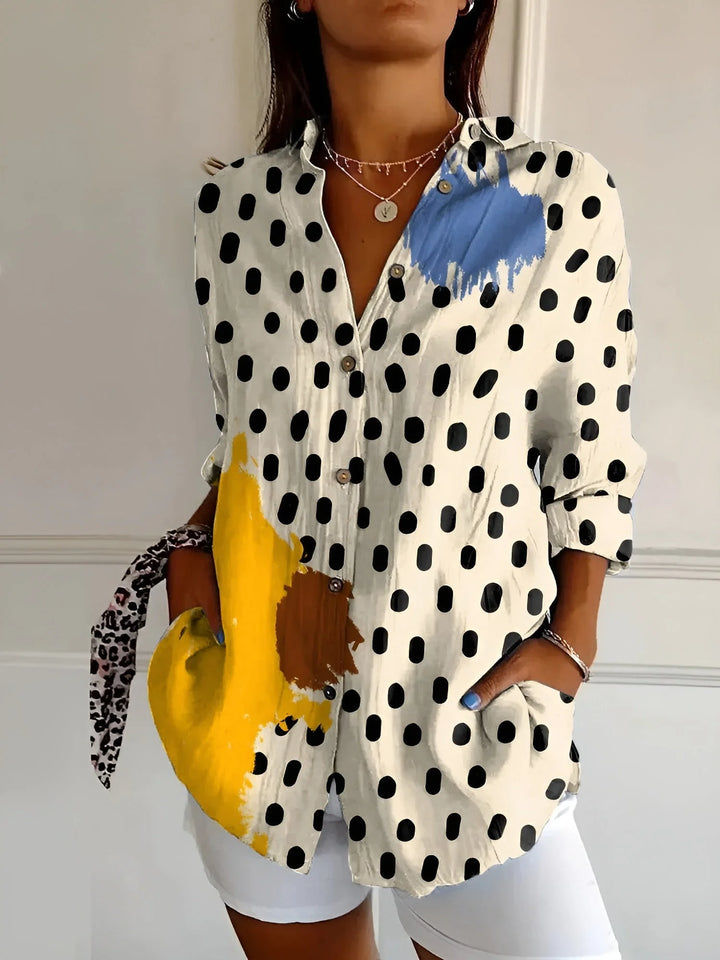 Damen Button-Down-Hemd aus Baumwolle mit Langarm, Blumenmuster, ideal für den Alltag und besondere Anlässe.