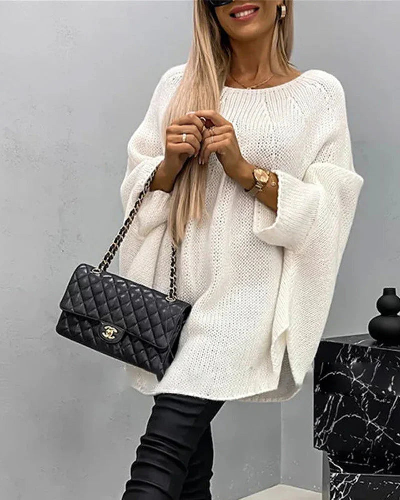 Damen Cape-Strickpullover mit weiten Ärmeln aus weicher Baumwolle, gemütlichem Design und modischem Schnitt für lässige…
