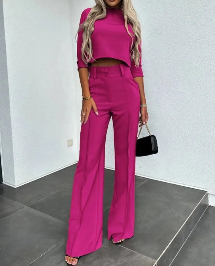 Damen Zweiteiliges Set aus atmungsaktivem Stoff, mit weitem Bein und elegantem Schnitt für vielseitige Anlässe.
