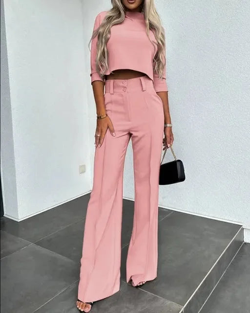 Damen Zweiteiliges Set in Rosa aus hochwertigem Stoff mit weitem Bein und zeitlosem, eleganten Schnitt für vielfältige…