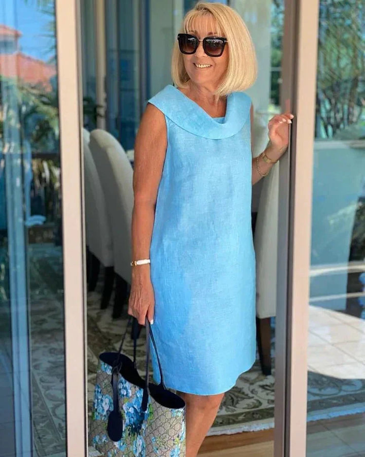 Shift Minikleid mit rundem Kragen und drapiertem Detail