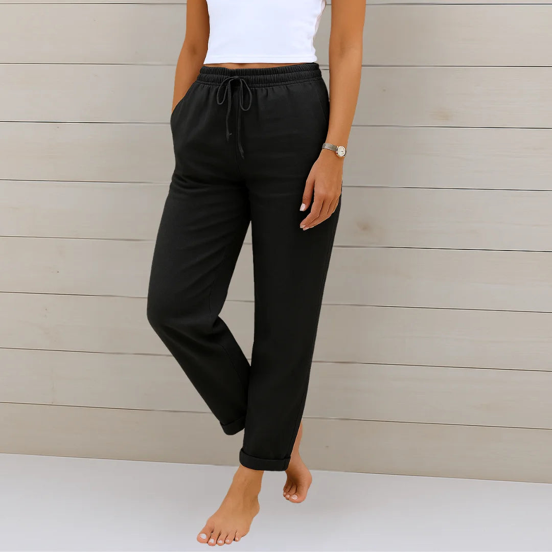 Damen Freizeithose mit Stretchbund und Schnürzug