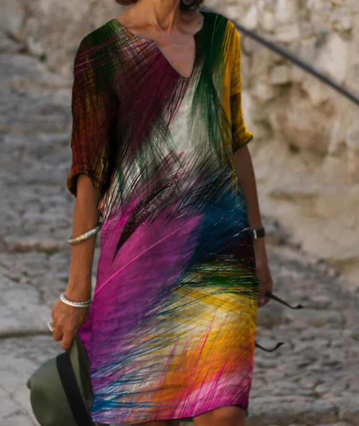 Damen Freizeitkleid in Multi mit Blumenmuster und 3/4-Ärmeln, aus leichtem Stoff, perfekt für den Alltag oder besondere…