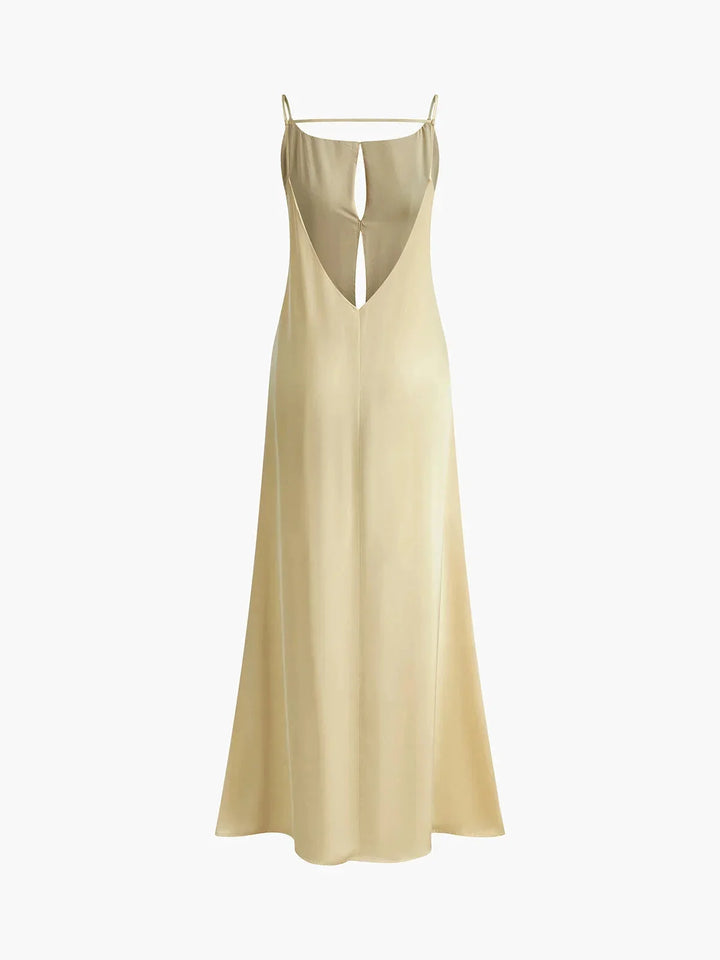 Damen Gelbes Maxikleid mit schmalen Trägern und offenem Rücken – High-quality product image.