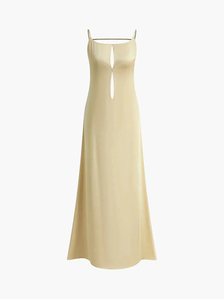 Damen Gelbes Maxikleid mit schmalen Trägern und offenem Rücken – High-quality product image.