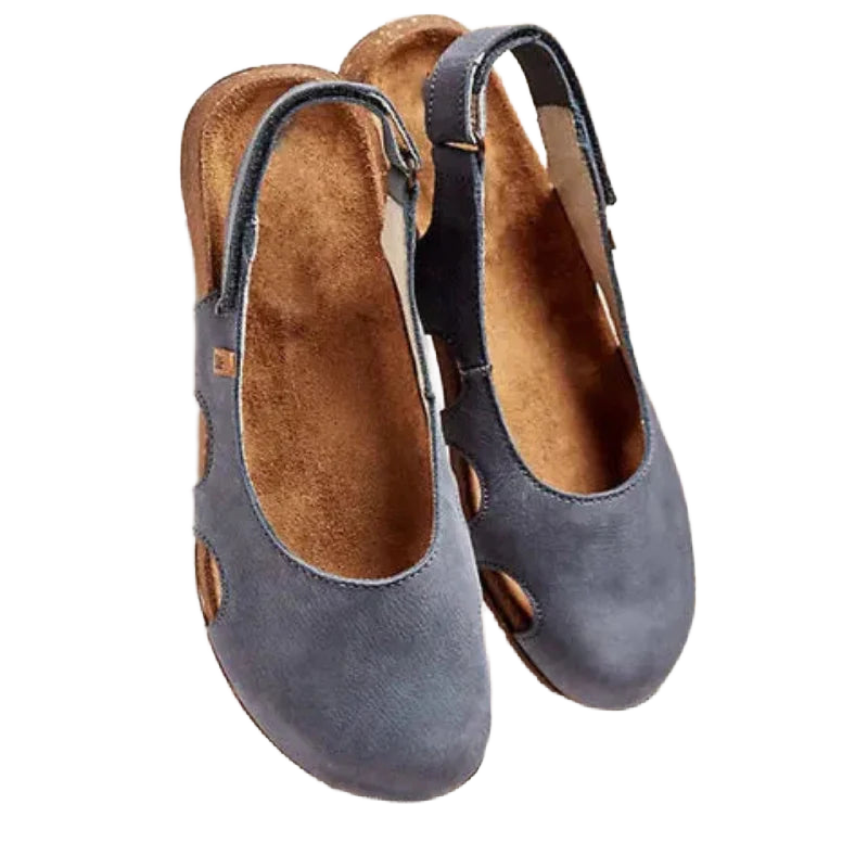 Graue geschlossene Damen Sandalen mit orthopädischer Sohle, bequem und modisch, ideal für den Sommer und jede Gelegenheit.